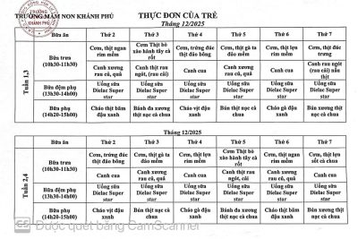 Thực đơn tháng 12.2025