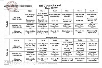 Thực đơn tháng 11