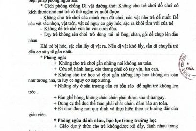 Nghị quyết sinh hoạt chuyên đề: 1 số tai nạn thường gặp ở trẻ và các biện pháp phòng chống tai nạn thương tích cho trẻ, dạy trẻ kỹ năng phòng chống bắt cóc, xâm hại trẻ em.