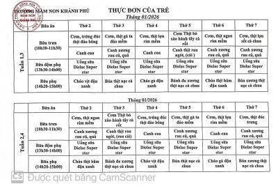 Thực đơn ăn bán trú tháng 1/2026